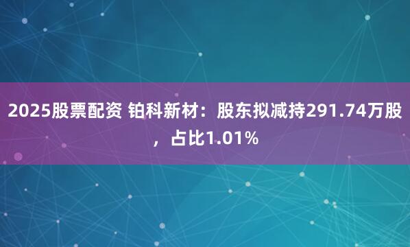 2025股票配资 铂科新材：股东拟减持291.74万股，占比1.01%